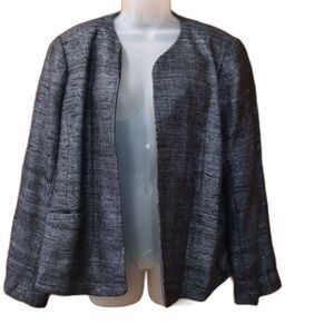 Eileen Fisher Charcoal Open-Front Blazer Jacket Sparkly Silk 16 Nwt